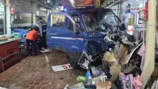 The truck crashed into a market in Bucheon, South Korea.