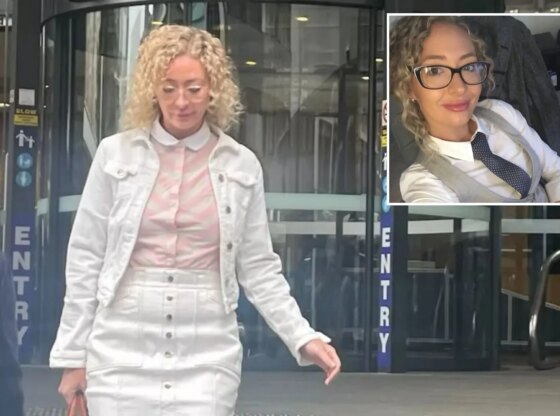 An image collage containing 2 images, Image 1 shows Karly Rae outside the courthouse