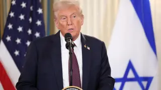 US President Donald Trump speaks during a press conference.