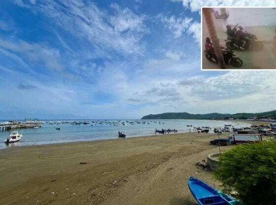 An image collage containing 1 images, Image 1 shows Fishing boats filling Puerto Lopez, Machalilla National Park, Manabí, Ecuador