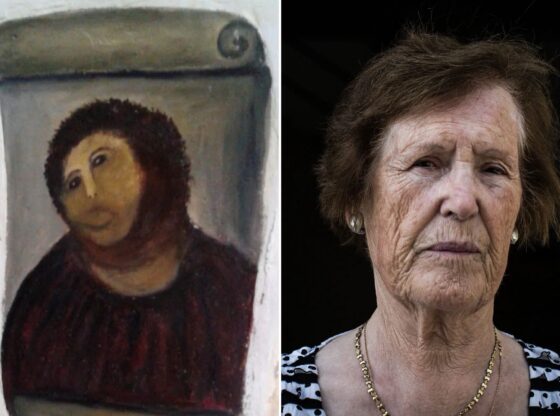 An image collage containing 2 images, Image 1 shows FILES-SPAIN-ART-OFFBEAT, Image 2 shows Cecilia Jimenez Honoured with Cecilia Prize