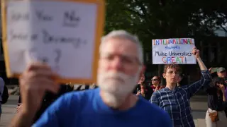 Demonstration to support and celebrate international students at Harvard University.
