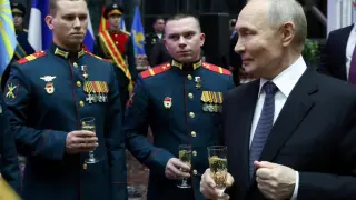 Russian President Vladimir Putin at a medal ceremony in Moscow to soldiers who participated in the war in Ukraine.