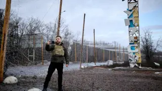 Zelensky takes a selfie with a Kupyansk sign at the entrance to the city two weeks ago.