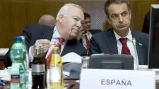 José Luis Rodríguez Zapatero with his Foreign Minister, Miguel Ángel Moratinos, at the UN Assembly.