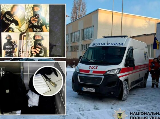 An image collage containing 3 images, Image 1 shows Kyiv school massacre, Image 2 shows Kyiv school massacre, Image 3 shows Kyiv school massacre