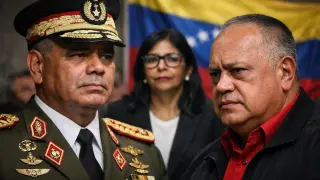 Padrino López and Diosdado Cabello, two key figures in post-Maduro Venezuela, along with Delcy Rodríguez, current president in charge of Venezuela.
