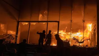 The Daily Star's editorial office on fire during the protests.