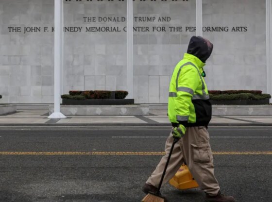 The John F. Kennedy Center for the Performing Arts with Trump's name first.