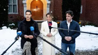 D66 leader Rob Jetten, VVD leader Dilan Yesilgoz and CDA leader Henri Bontenbal at the Zwaluwenberg estate.
