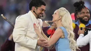 Bad Bunny and Lady Gaga during the Super Bowl show.