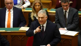 The Hungarian Prime Minister, Viktor Orbán, during his speech this Monday before the Parliament of his country