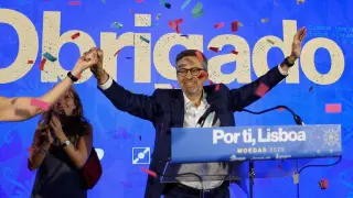 Carlos Moedas, PSD candidate, this Sunday celebrating that he revalidates his victory and will once again be mayor of Lisbon.
