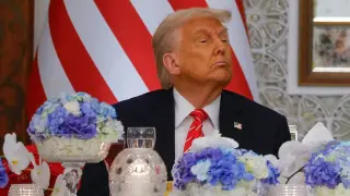 Donald Trump, on Tuesday, as he passed through Qatar.