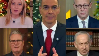 Meloni, Starmer, Merz, Netanyahu and Sánchez, during their Christmas videos.
