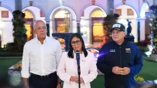 Delcy Rodríguez, interim president of Venezuela, along with Jorge Rodríguez and Diosdado Cabello.