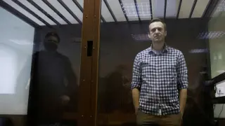 Russian opposition leader Alexei Navalny attends a court hearing in Moscow, Russia, on February 20, 2021.