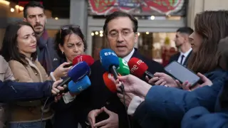 José Manuel Albares this Friday attending the media in Barcelona.