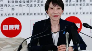 Japanese Prime Minister Sanae Takaichi, leader of the conservative Liberal Democratic Party, at a press conference after winning the elections this Sunday.